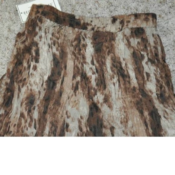 Womens Midi Skirt Brown Animal Print Small Elastic Waist Crinkled Requirements - Picture 2 of 3